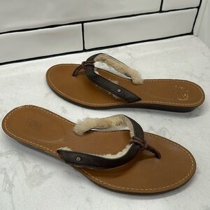 Ugg Fur Flip Wooden Bottom Flops Women’s Size 8